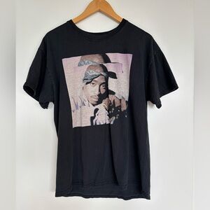 TUPAC SHAKUR 21” PTP Graphic T-Shirt, Black and Purple.